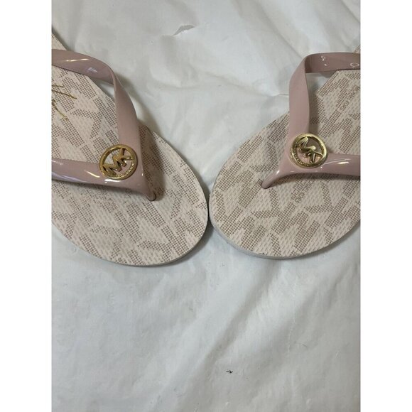 MICHAEL KORS MK FLIP FLOP PVC JET SET PINK GOLD LOGO SANDALS US 10 - Picture 12 of 15